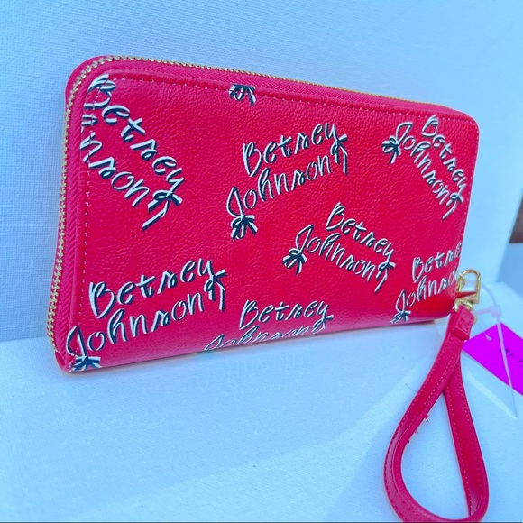 Betsey Johnson Zip Around Large Wristlet Red Logo - Picture 8 of 11